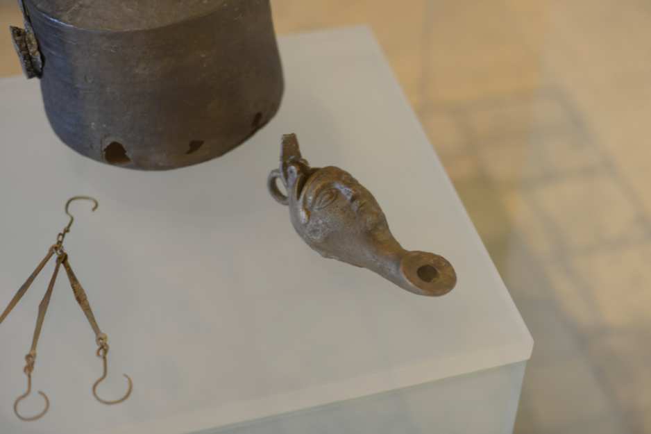 Oil lamps displayed at the Masada Museum
