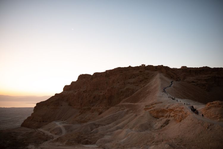 Sunrise atop Masada, with a spectacular view east toward the Dead Sea