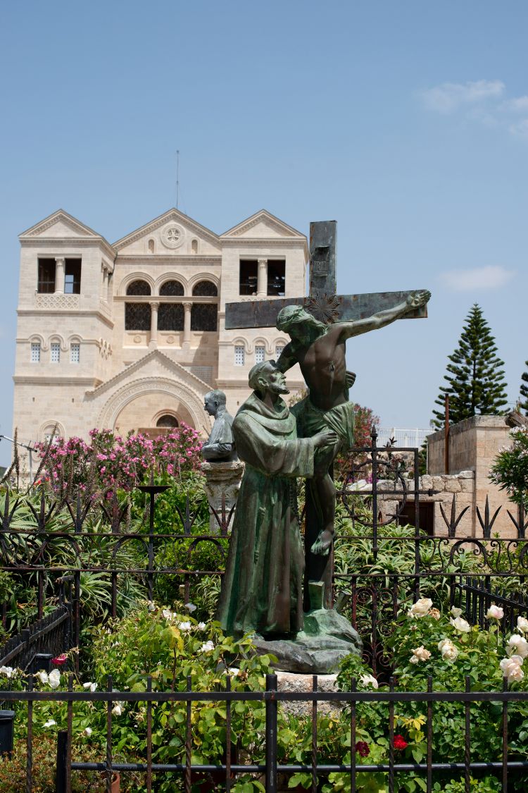 Joseph lowering Jesus from the cross, depicted in bronze at the Transfiguration monastery