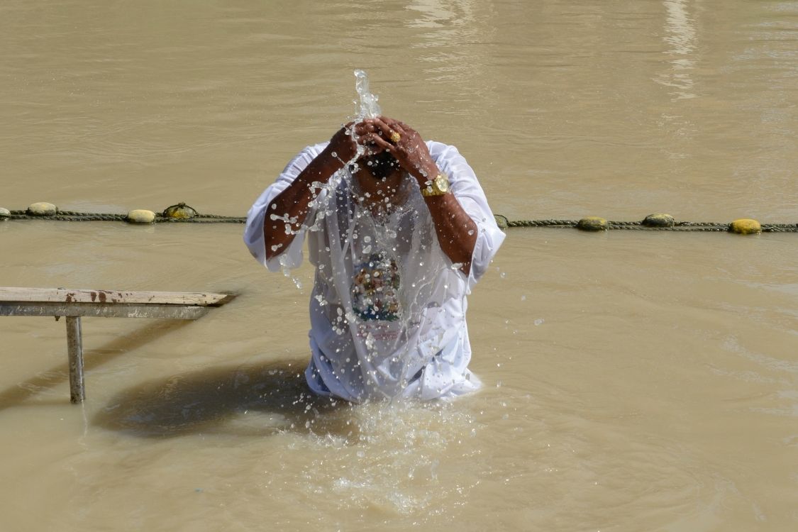 pilgrims baptised at the river Jordan Qasr Al Yahud