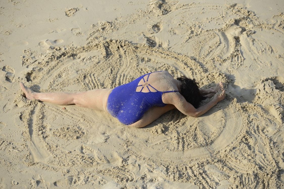 Sunday yoga on Jaffa Beach, enjoying the warm Mediterranean sunshine