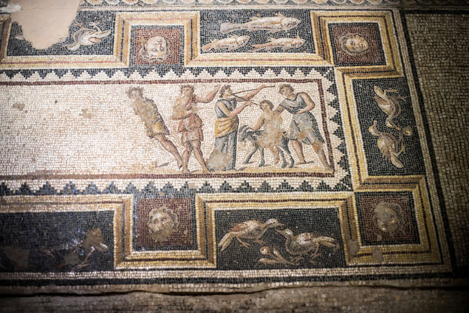 Part of the magnificent House of Dionysus mosaic, depicting mythological scenes and Dionysus